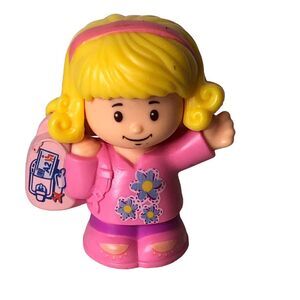 Fisher Price Little People‎ Figure Girl Blonde Hair Pink Outfit Backpack Toy